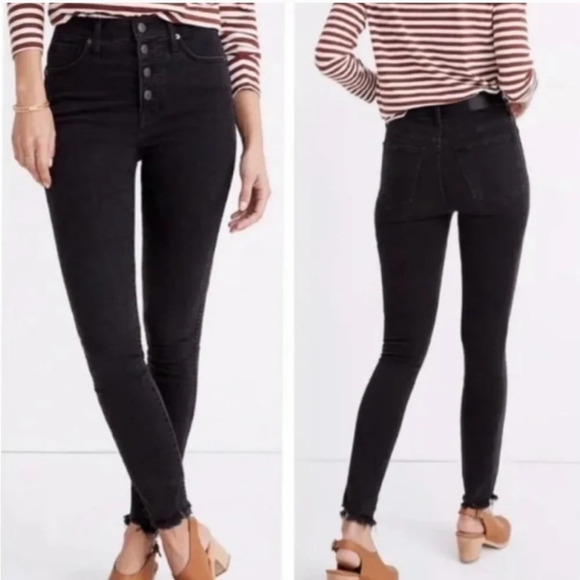 Madewell jeans 10" High-Rise Jeggings black Buttonfly raw hem 28P - Picture 1 of 6